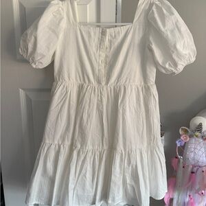 White Puff Sleeve Kids Dress
